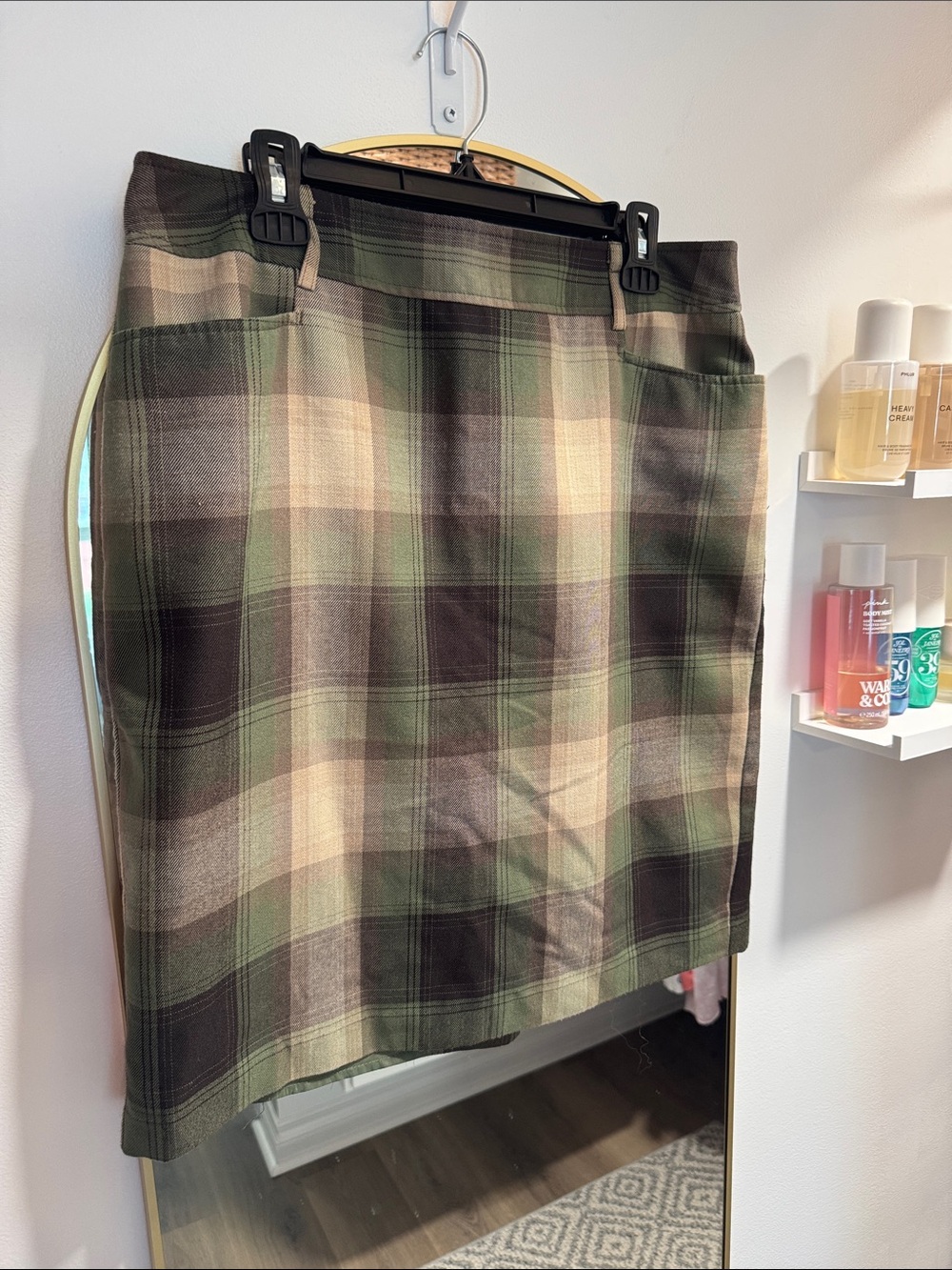 Dressbarn Women’s Green and Brown Plaid Pencil Skirt Size 14